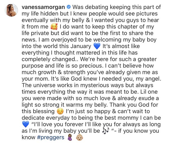 Instagram caption announcing her pregnancy