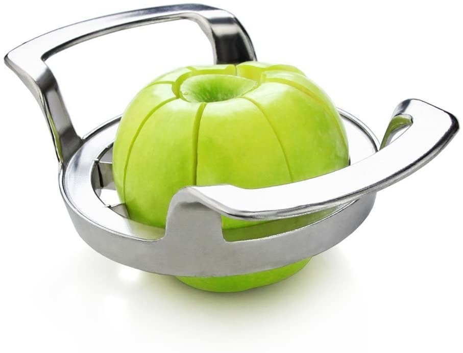 Apple cutter that removes core and creates symmetrical slices