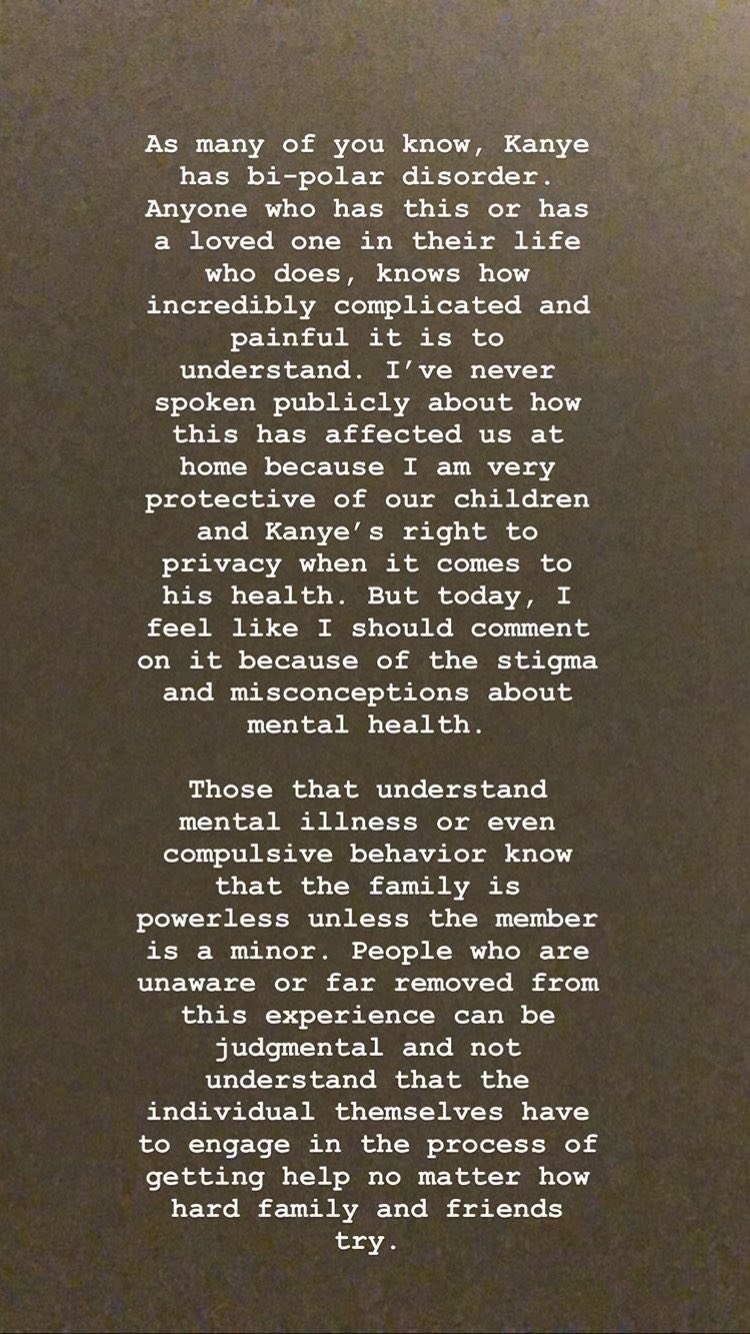 Kim Kardashian'关于Kanye的声明