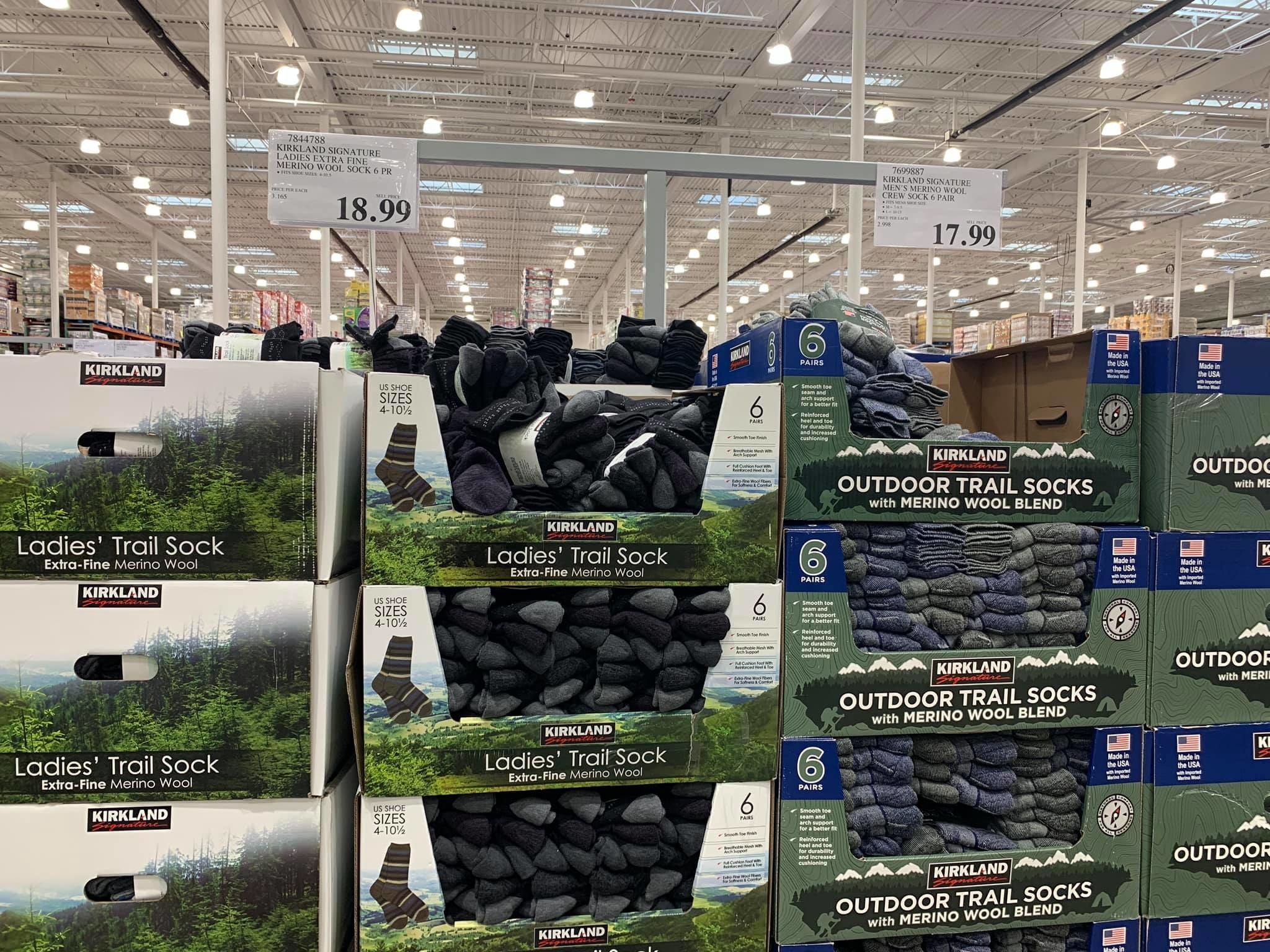 Crates of wool socks at Costco Alaska