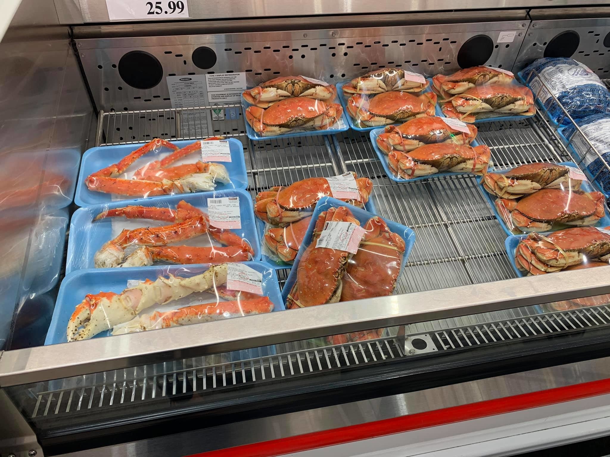Crabs in the seafood section of Costco Alaska