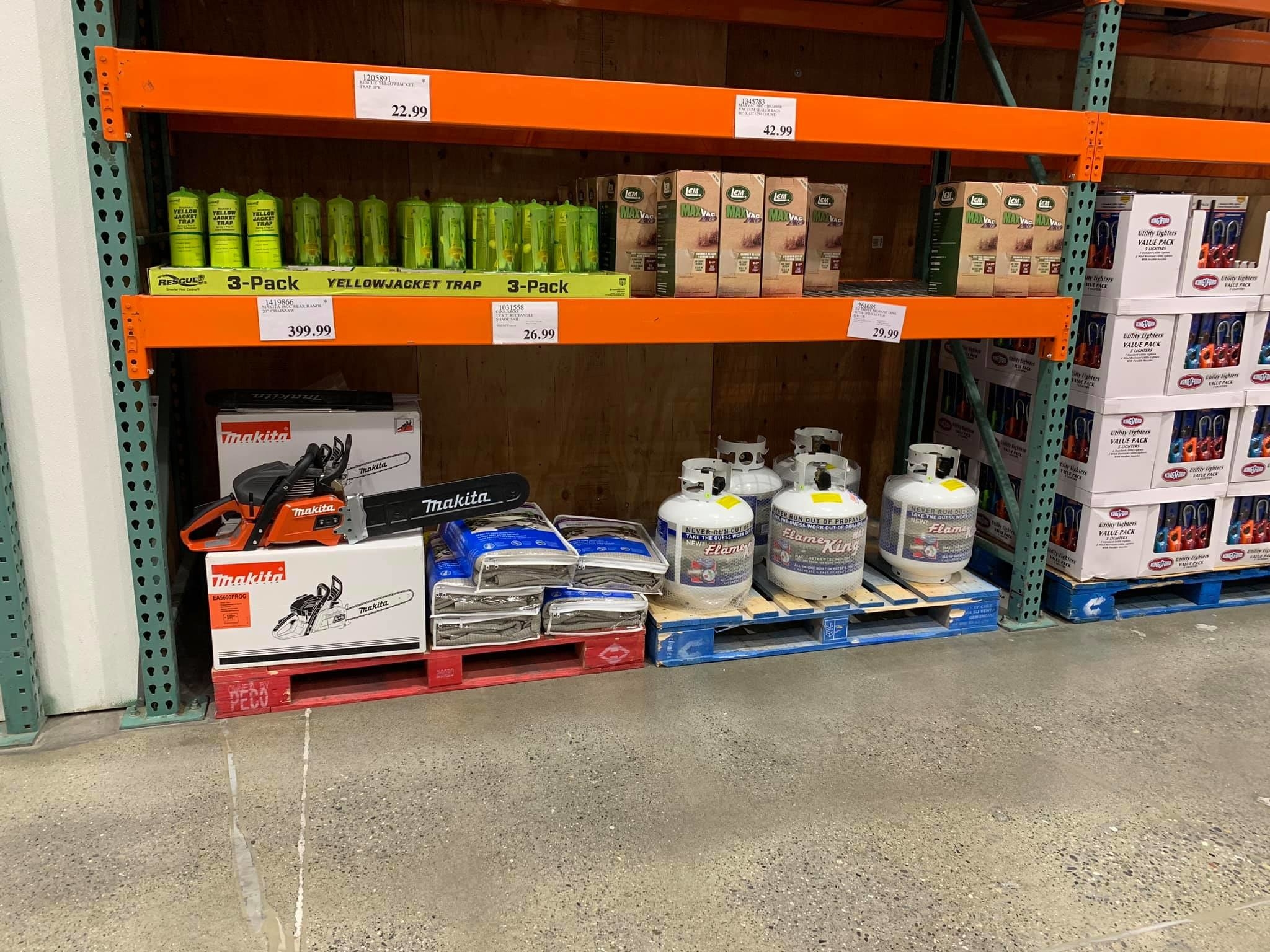 Propane tanks and chainsaws at Costco Alaska