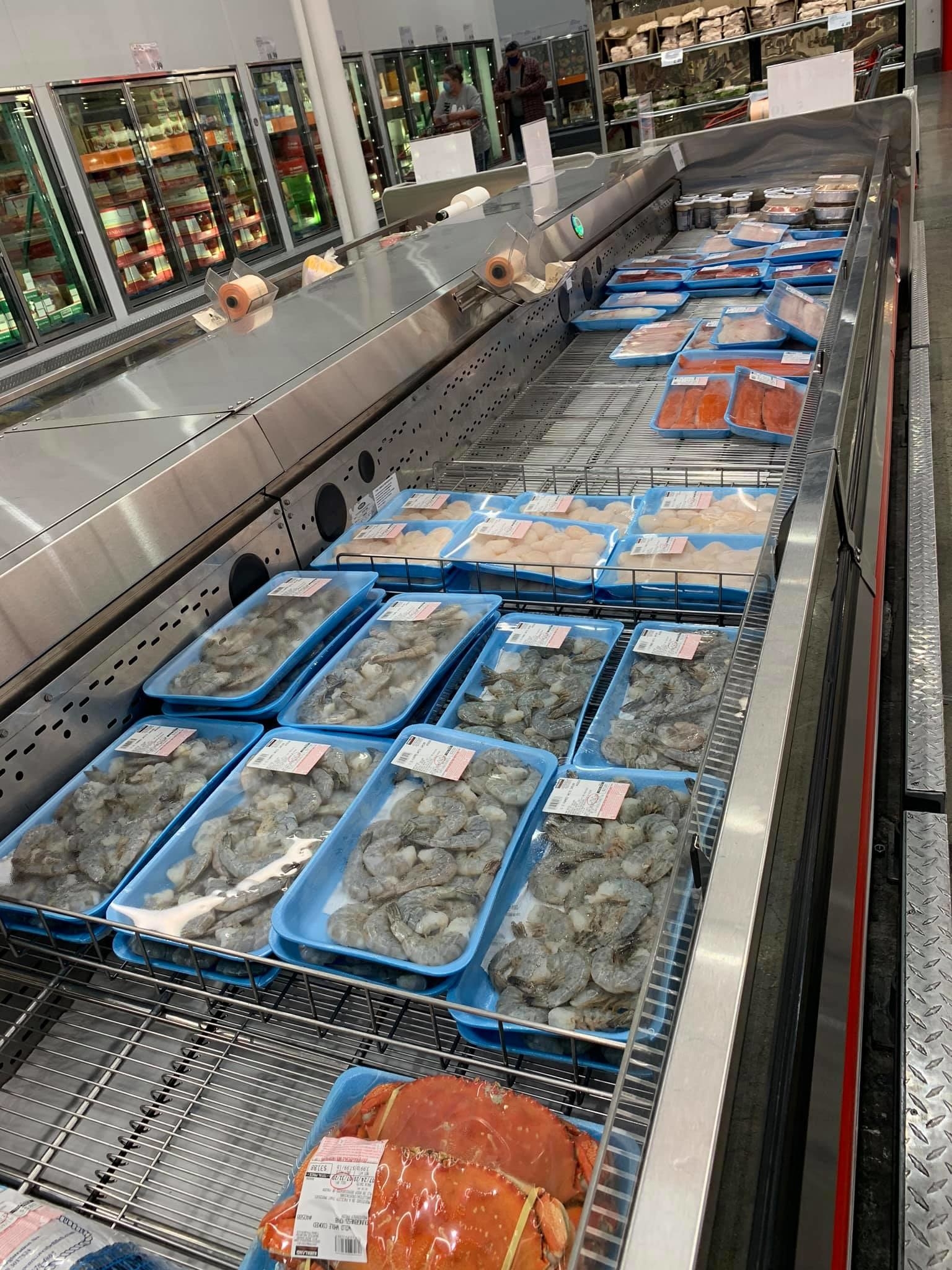 Jumbo shrimp in the seafood section of Costco Alaska