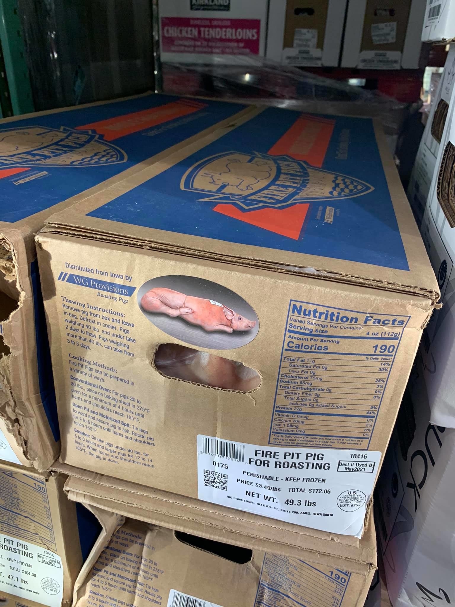 Whole pigs for roasting at Costco Alaska
