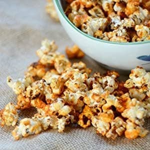 Chili and cheese popcorn made with the powder