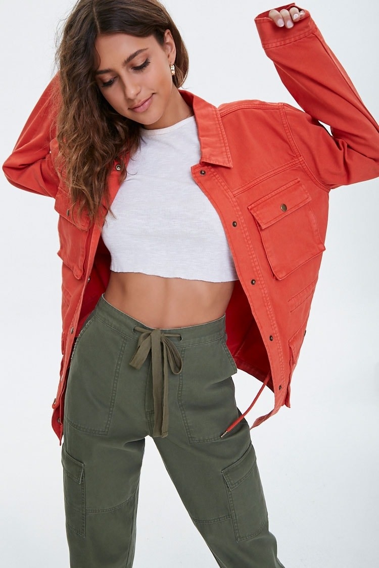 Red cargo jacket with front pockets