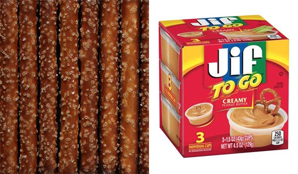 Pretzel rods; Jif To Go peanut butter cups