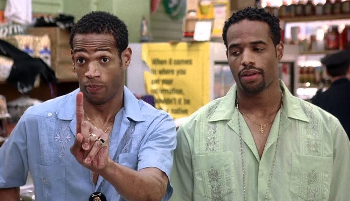 A still from White Chicks showing Shawn and Marlon Wayans standing next to each other in a store