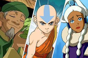 Aang, Yue, and the cabbage man from avatar the last airbender