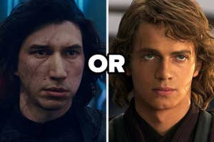 Two images of Kylo Ren and Anakin Skywalker side by side