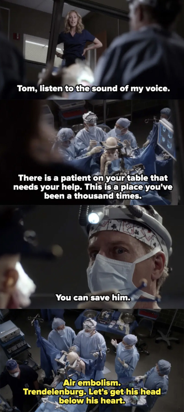 Teddy guiding Tom through a panic attack during surgery.