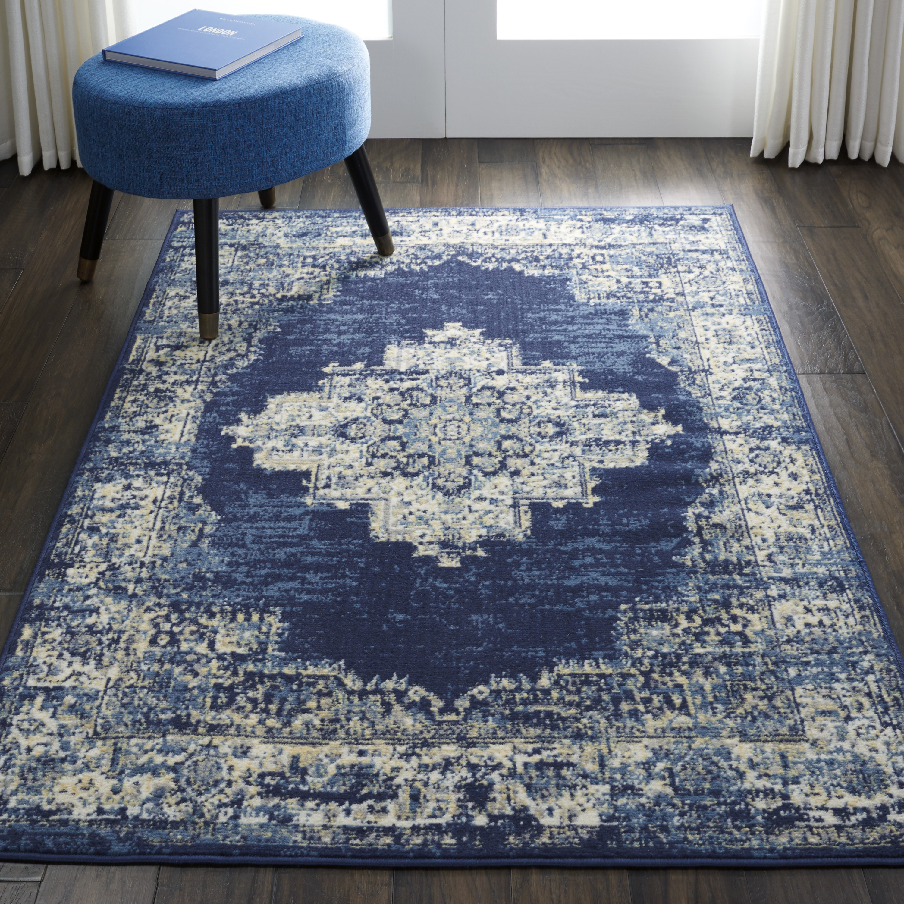 The blue vintage-y area rug