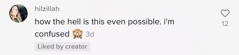 Screenshot of TikTok comment: &quot;how the hell is this even possible. i&#x27;m confused&quot;