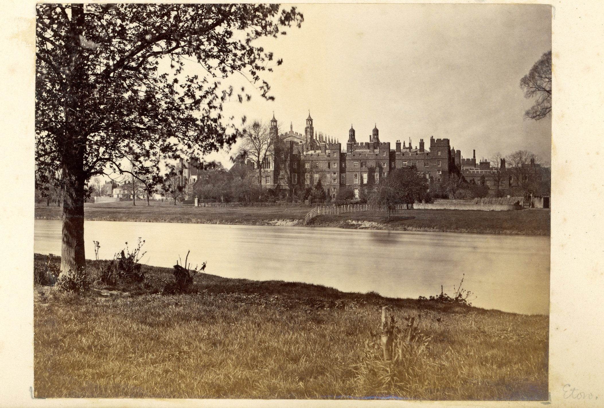 Vintage photograph taken circa 1870 of Eton College a British independent school for boys aged 13 to 18