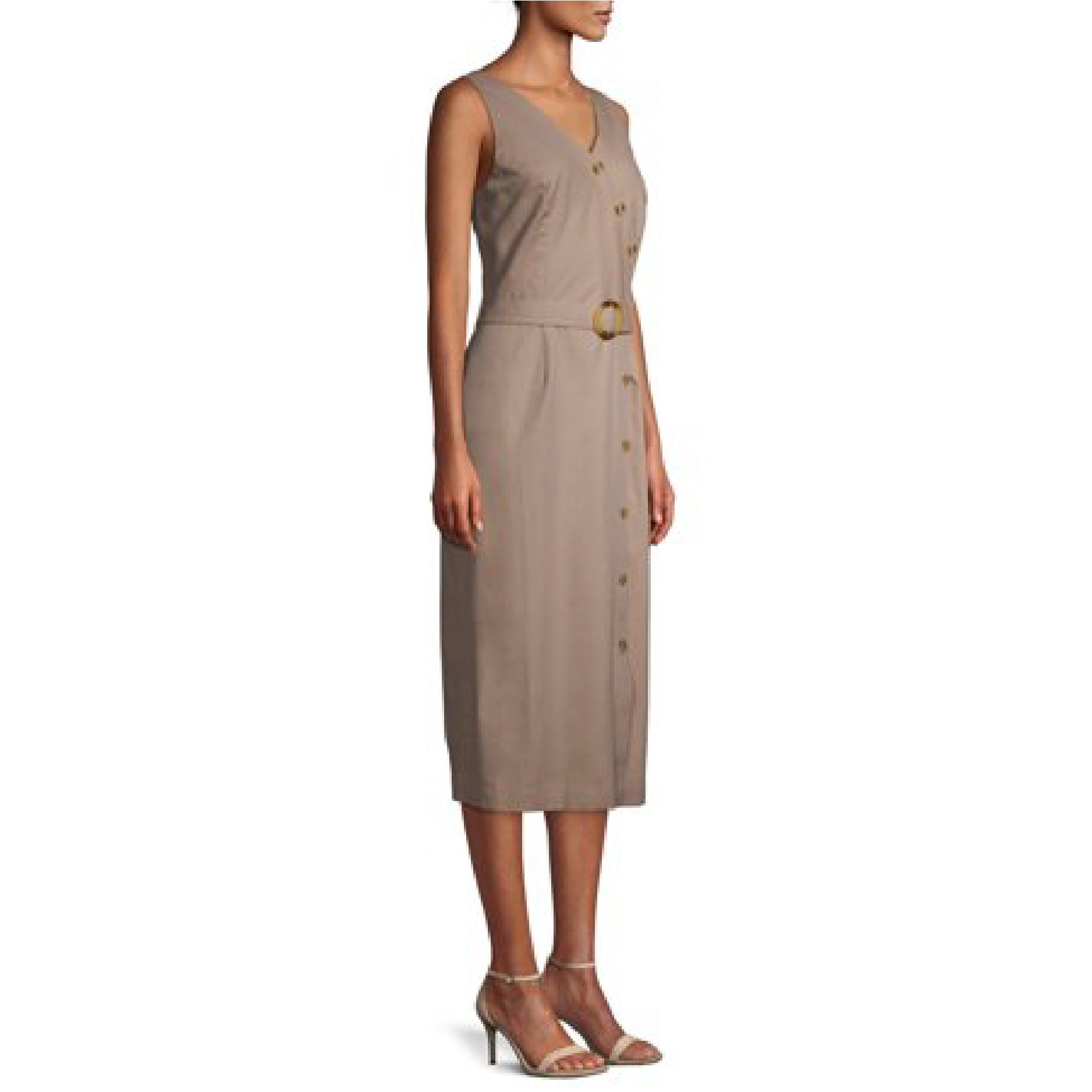 The brown midi dress with brown button-down design and belt