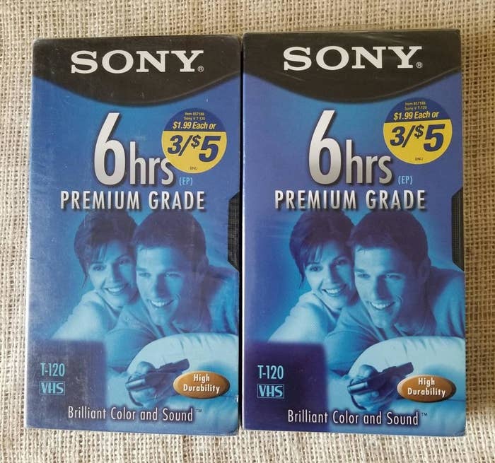 A photo of two six hour Sony blank VHS tapes