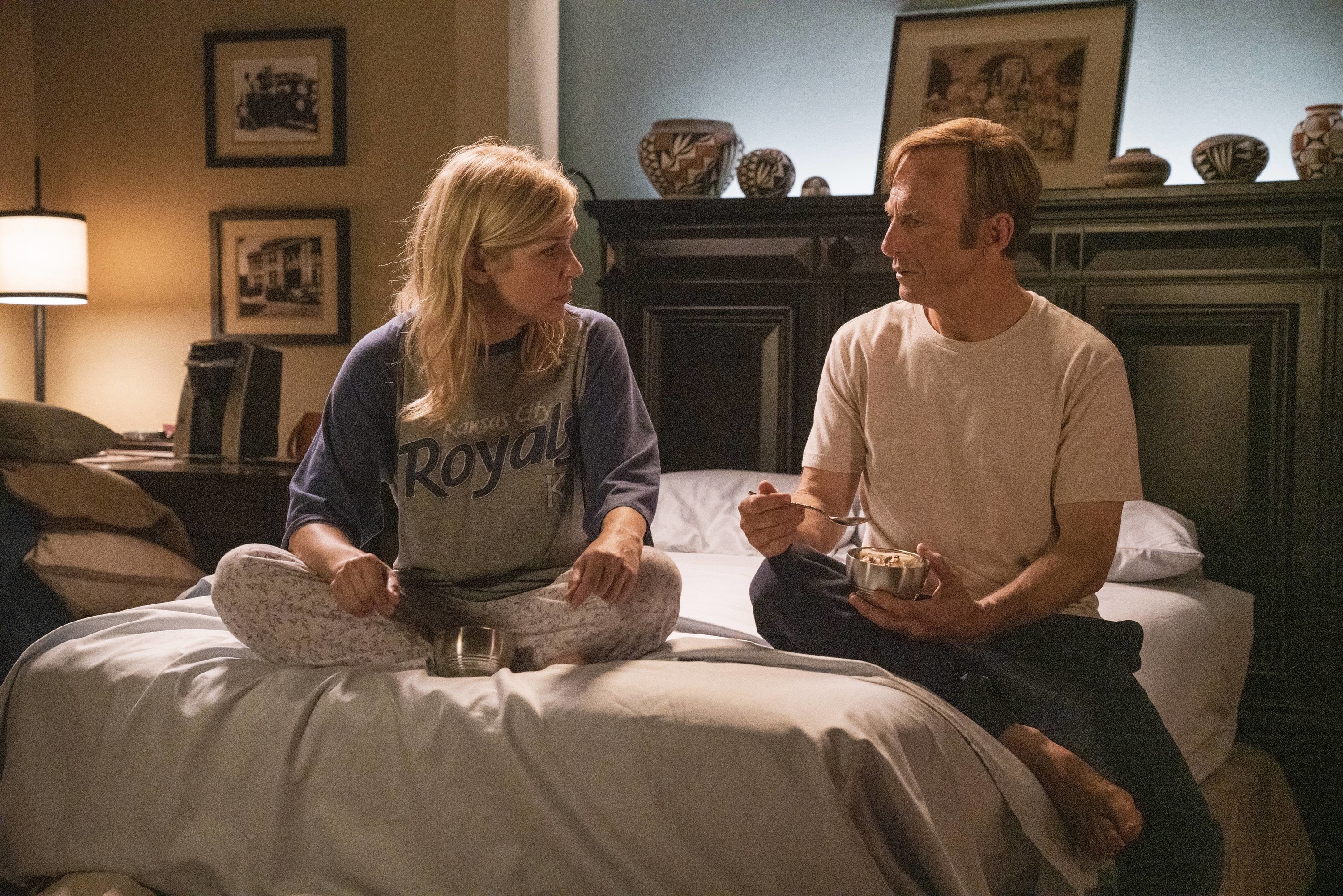 Rhea Seehorn and Bob Odenkirk as Kim and Jimmy in Better Call Saul