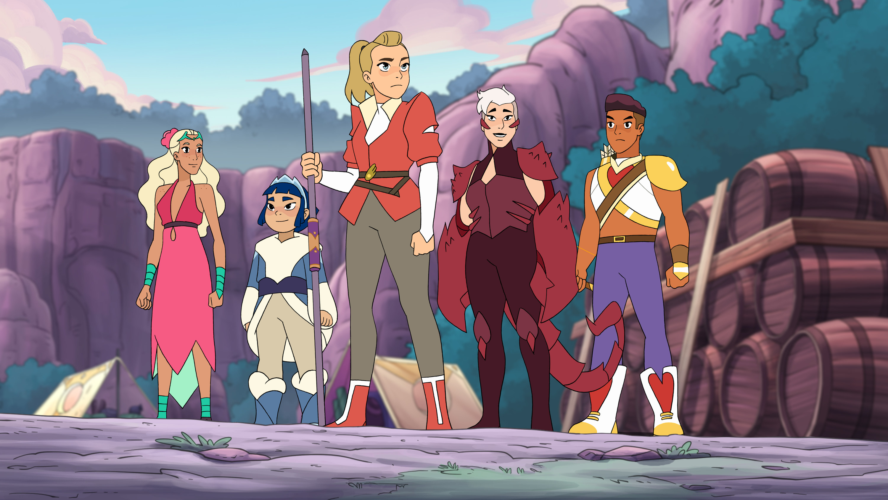 Adora, Bow, and the rest of the Princesses getting ready to fight
