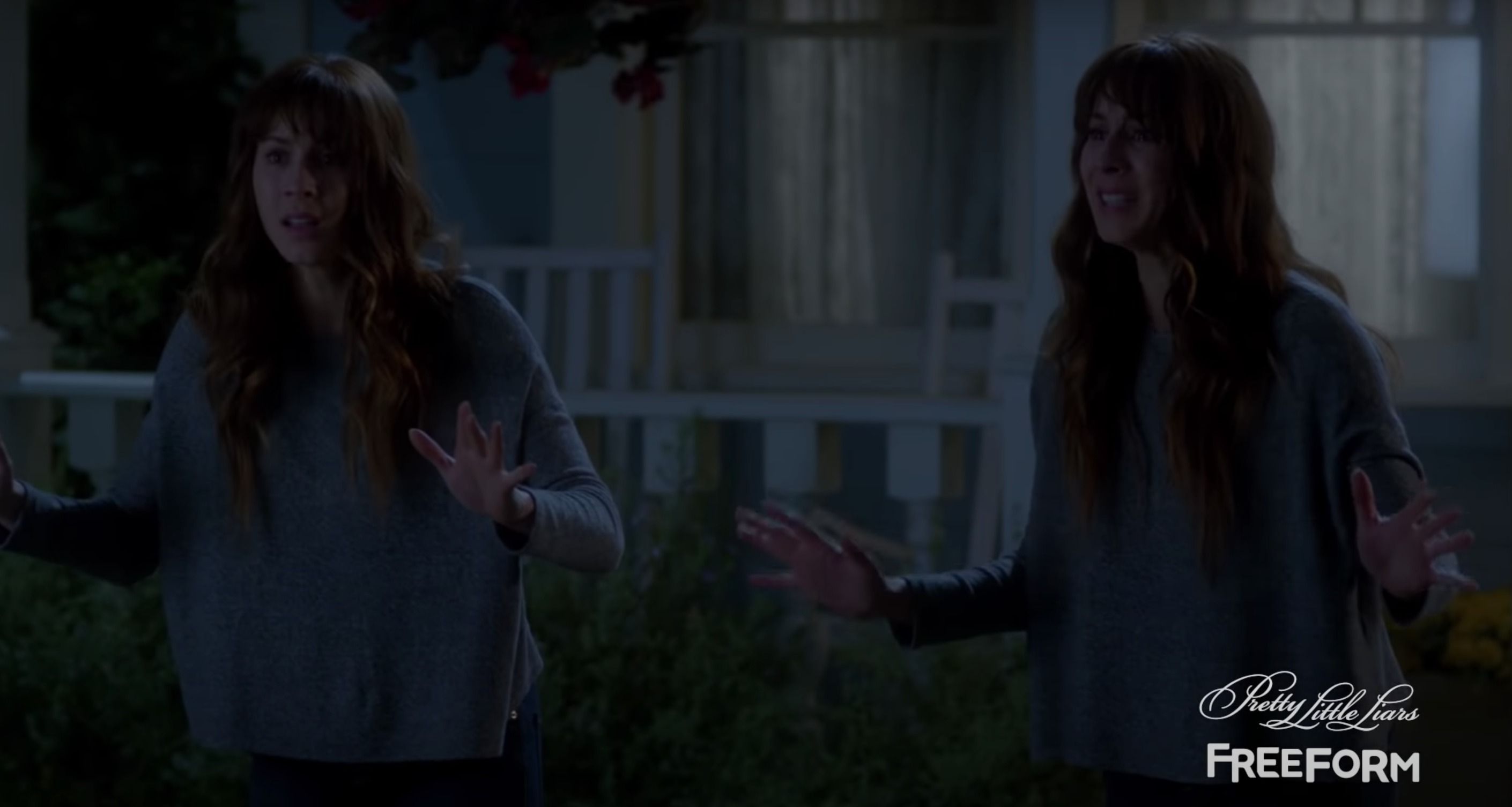 Spencer and her identical twin Alex standing next to each other in fear