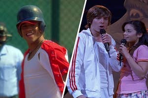 On the left, Chad sings "I Don't Dance" in "High School Musical 2," and on the right, Troy and Gabriella sing "Breaking Free" in "High School Musical"