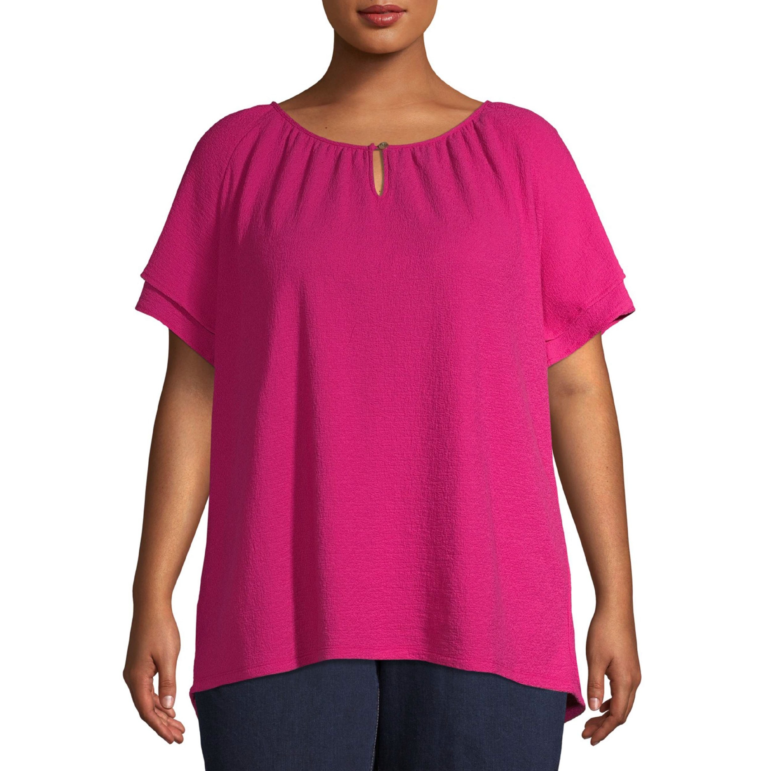 The pink tank top with eyelet neckline