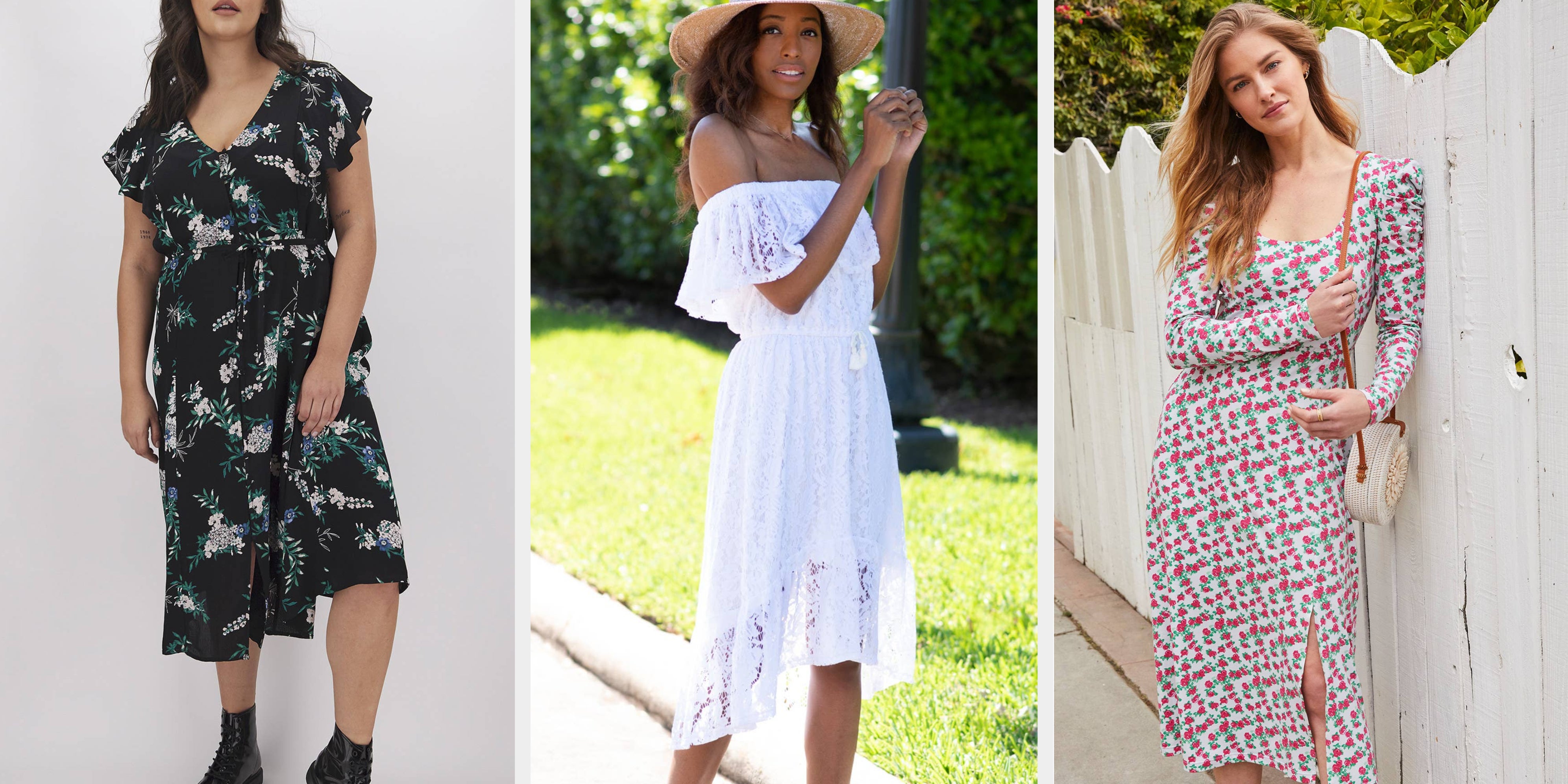 knee length dresses for ladies Blue Floral Short Sleeve Midi Dress - All Dresses main image 0