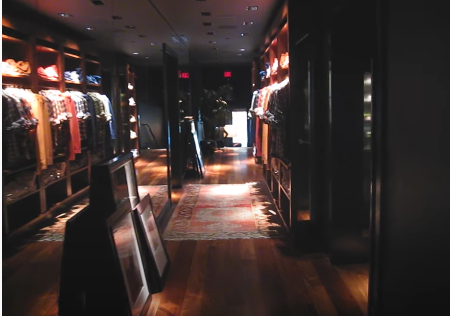 A very dark interior of a hallway of a Ruehl No. 925 store.
