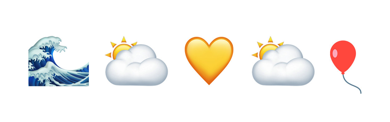 waves, partly cloudy, yellow heart, partly cloudy, balloon emojis