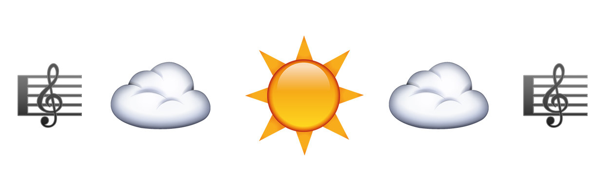music score, cloud, sun, cloud, music score emojis