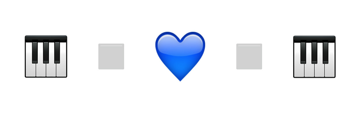 piano keys, little white square, blue heart, little white square, piano keys emojis