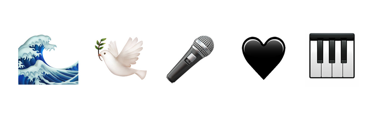 waves, dove, microphone, black heart, piano keys