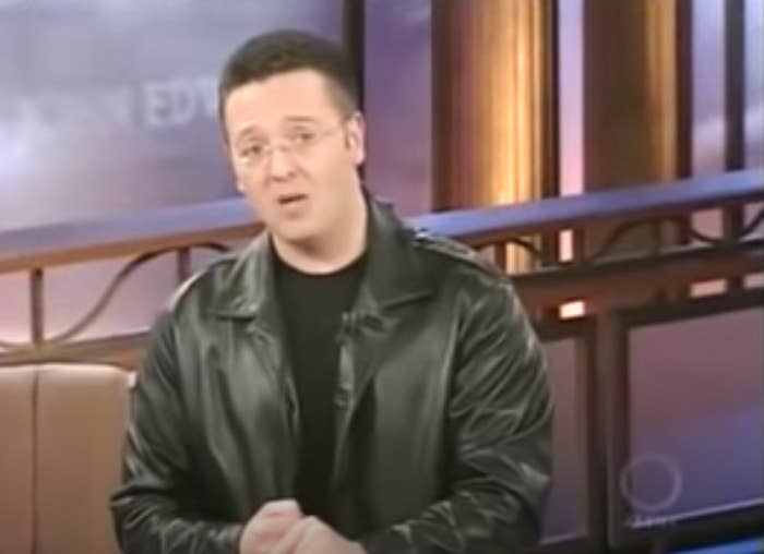 A screengrab of John Edwards in leather jacket on the set of &quot;Crossing Over with John Edward&quot;