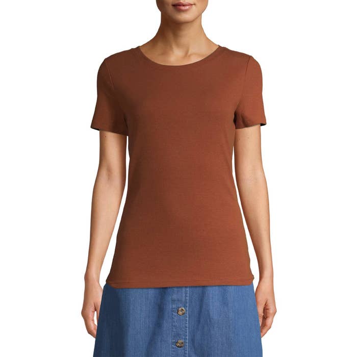 The rust-colored T-shirt