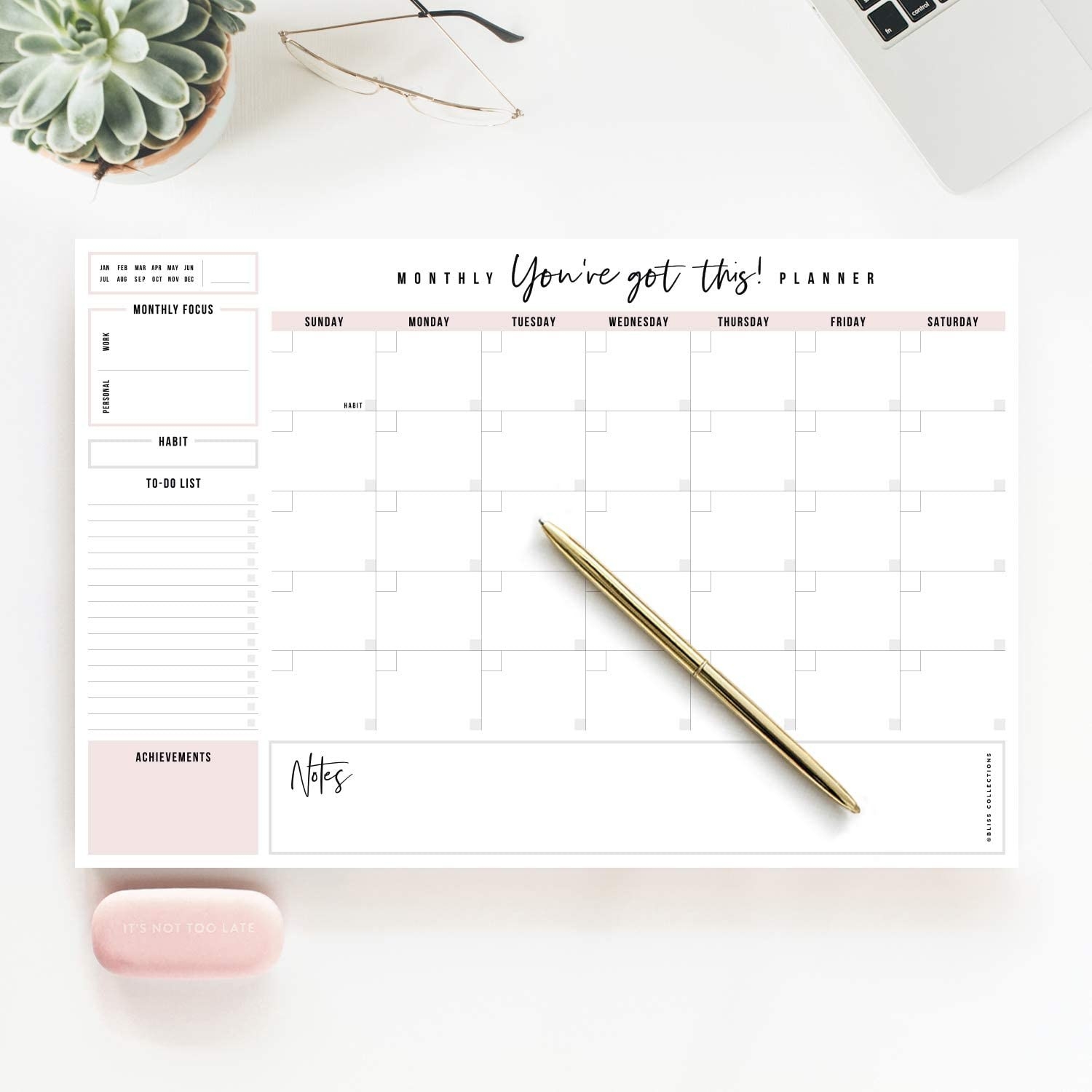 A calendar that says you&#x27;ve got this that has days of the month as well as a spot for notes, to-do&#x27;s and focus