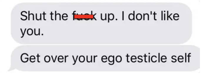 Person misspelling egotistical as ego testicle