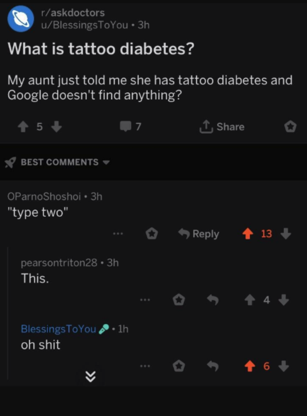 Person misspelling type 2 diabetes as tattoo diabetes