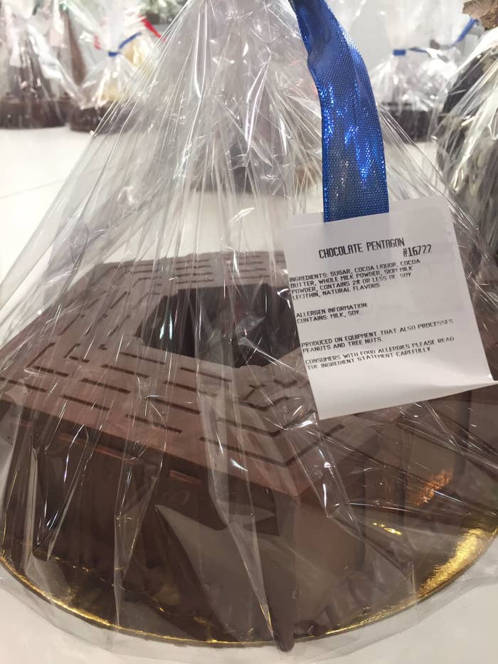 A chocolate dessert made to look like the U.S. Pentagon at Costco in Washington, DC.