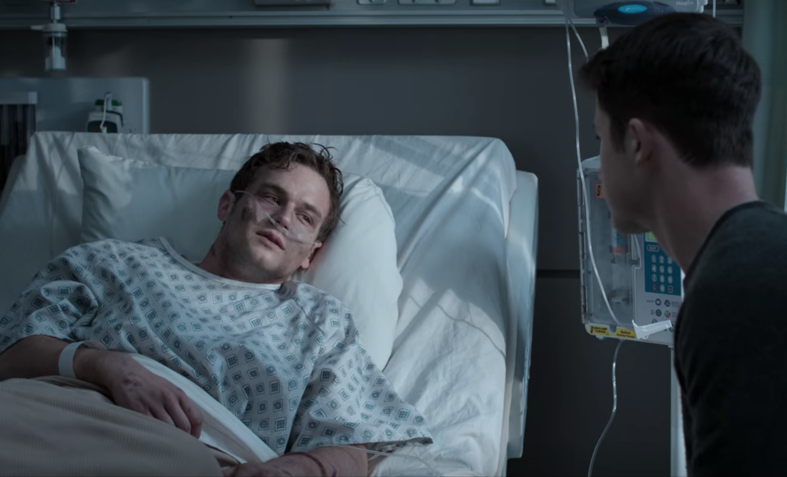 Clay visiting Justin in his hospital bed