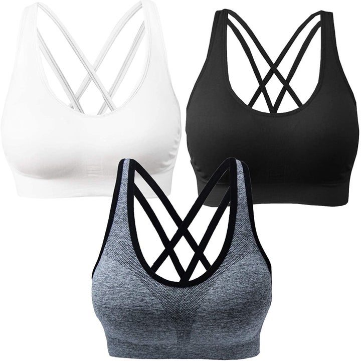 Three sports bras with racer-backs