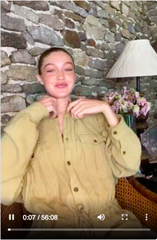 Gigi wearing the jumpsuit from Instagram Live