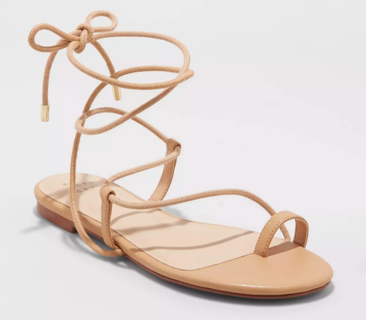 nude lace-up flat sandals