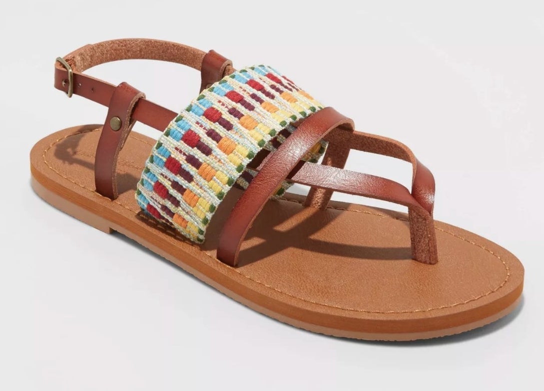 brown sandals with woven detailing 
