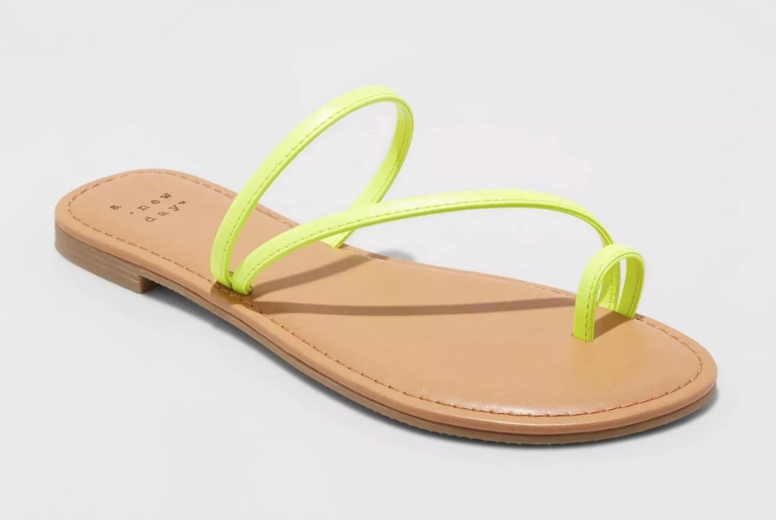 the flip flops with neon yellow straps
