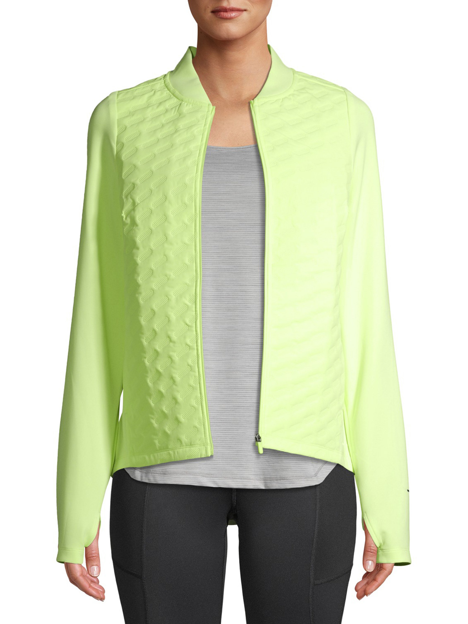 The neon green zip-up quilted sweatshirt