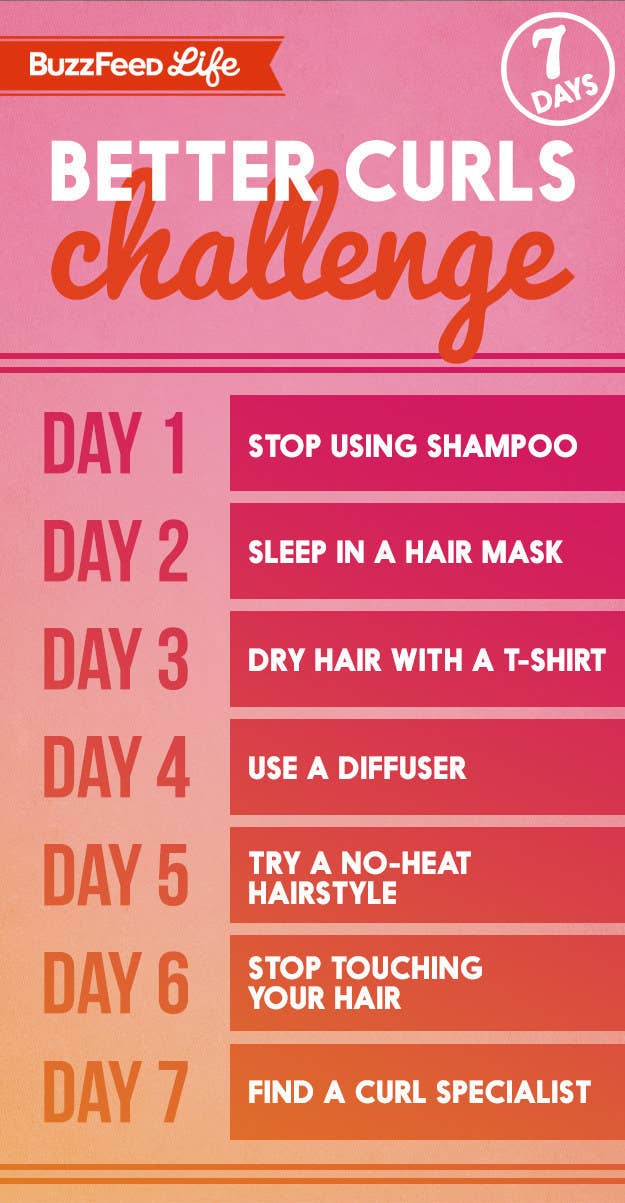 Chart for BuzzFeed&#x27;s &quot;7-Day Better Curls Challenge&quot; with daily steps 
