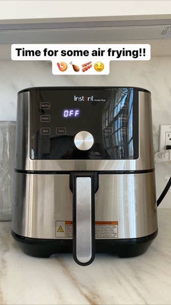 the stainless steel and black air fryer 