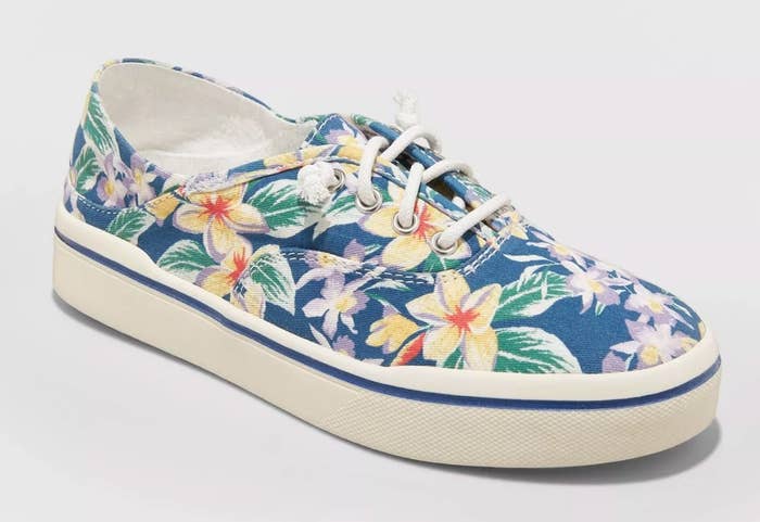 lace-up sneakers with blue and floral print