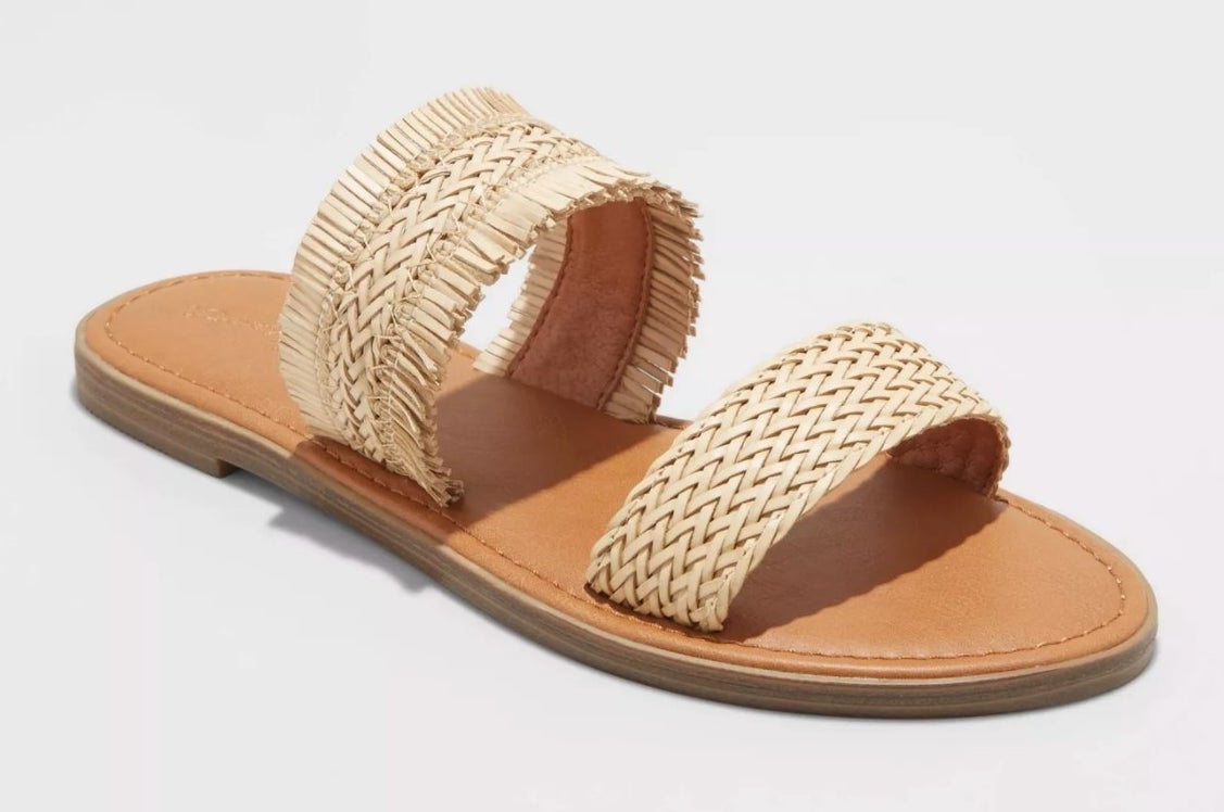 double strap sandals with natural colored straps 