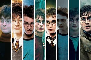 Harry Potter aging from the first film to the very last showing his growth as a person