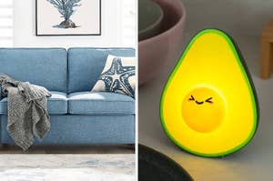 A couch and an avocado light
